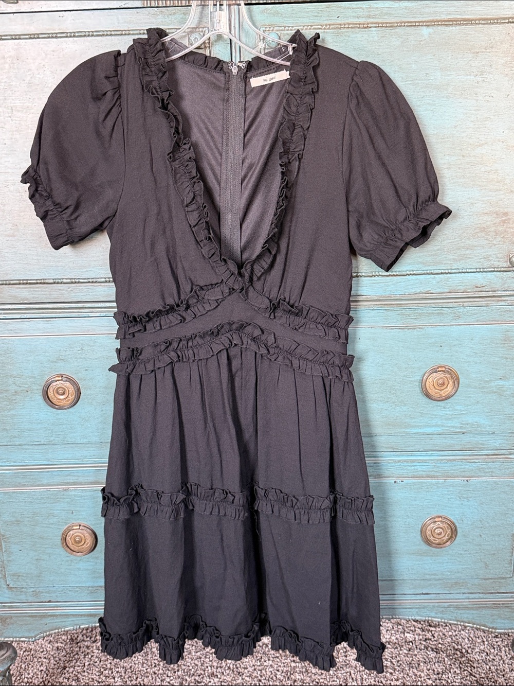 Mi Ami Women's Black Ruffle V-Neck Dress Size XS